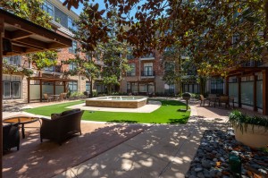 One Bedroom Apartments for Rent in Houston, TX - Outdoor Covered Seating Area with Grill & Fountain View      
